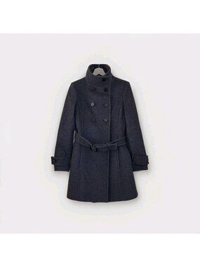 Babaton Wool Cashmere Blend Coat S Gray DB Buttons Stand Up Collar Belted Lined